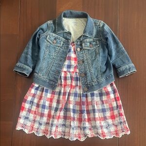 GAP Kids Denim Jacket with Red and Blue Plaid eyelet detail Dress